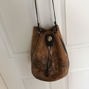 Vintage tooled leather bucket bag